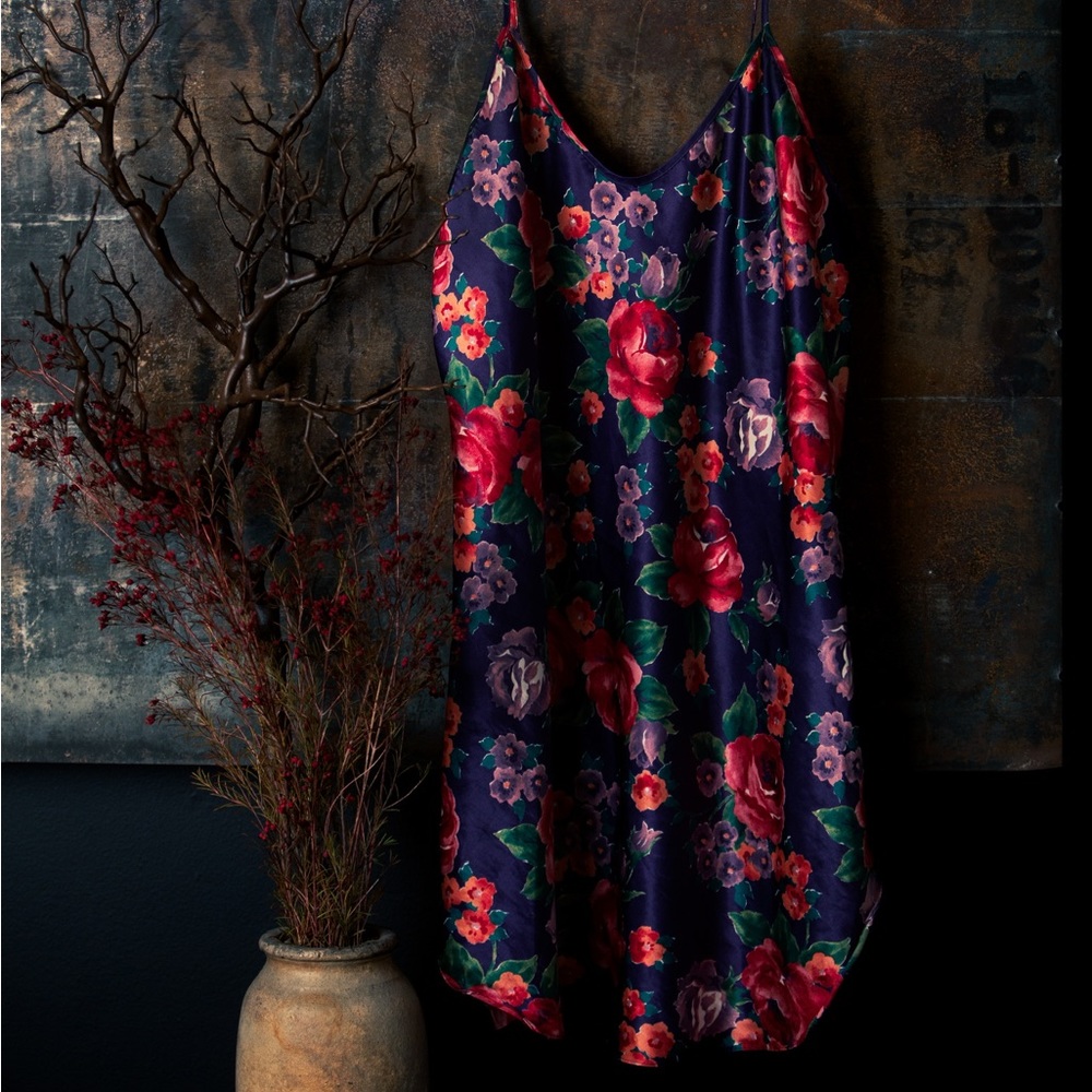 Deep Purple Floral Nightgown Lingerie Slip Chemise